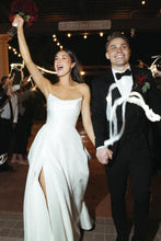 Load image into Gallery viewer, Charming A Line Strapless White Long Wedding Dress with Split Front