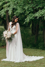 Load image into Gallery viewer, Classic Mermaid Deep V Neck White Long Wedding Dress with Cape