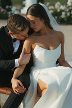 Load image into Gallery viewer, Charming A Line Strapless White Long Wedding Dress with Split Front