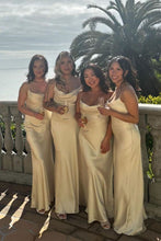 Load image into Gallery viewer, Simple Sheath Spaghetti Straps Yellow Long Bridesmaid Dress