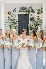 Load image into Gallery viewer, Elegant Mermaid Strapless Blue Long Bridesmaid Dress with Ruched