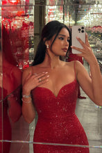 Load image into Gallery viewer, Sparkly Mermaid Spaghetti Straps Red Sequins Long Prom Dress