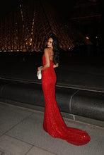 Load image into Gallery viewer, Sparkly Mermaid Spaghetti Straps Red Sequins Long Prom Dress