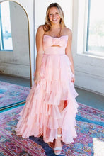 Load image into Gallery viewer, Sweety A-Line Sweetheart Pink Printed Long Tiered Prom Dress with Slit