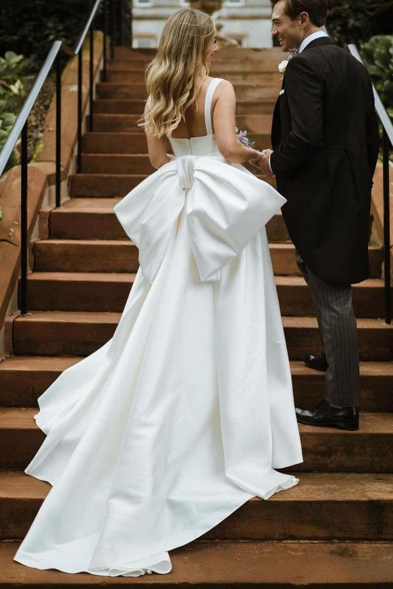 Classic White Square Neckline Wedding Dress,White Engagement Dress Y5479