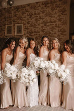 Load image into Gallery viewer, Classic Sheath Spaghetti Straps Champagne Long Bridesmaid Dress