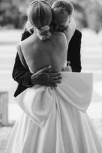Load image into Gallery viewer, Simple A Line Spaghetti Straps White Wedding Dress with Bowknot