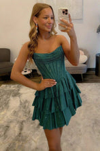 Load image into Gallery viewer, Sparkly A Line Strapless Orange Corset Homecoming Dress with Beading