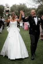 Load image into Gallery viewer, Simple A Line Spaghetti Straps White Wedding Dress with Bowknot