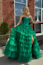 Load image into Gallery viewer, Princess A Line Sweetheart Green Long Prom Dress with Ruffles