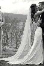 Load image into Gallery viewer, Simple Mermaid Spaghetti Straps White Satin Long Bridal Dress with Sweep Train