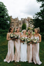Load image into Gallery viewer, Classic Sheath Spaghetti Straps Champagne Long Bridesmaid Dress