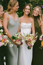 Load image into Gallery viewer, Simple Mermaid Spaghetti Straps White Satin Long Bridal Dress with Sweep Train
