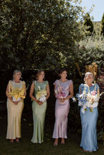 Load image into Gallery viewer, Sweet Sheath Bateau Blue Long Bridesmaid Dress with Bowknot