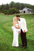 Load image into Gallery viewer, Cute Mermaid Strapless White Satin Floor Length Wedding Dress with Bowknot