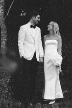 Load image into Gallery viewer, Cute Mermaid Strapless White Satin Floor Length Wedding Dress with Bowknot