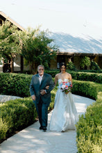 Load image into Gallery viewer, Charming A Line Deep V Neck White Satin Long Bridal Dress with Slit