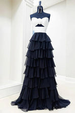 Load image into Gallery viewer, Cute Royal Blue A-Line Strapless Long Tiered Prom Dress with Slit