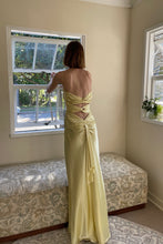 Load image into Gallery viewer, Chic Sheath Spaghetti Straps Yellow Long Party Dress with Keyhole Back