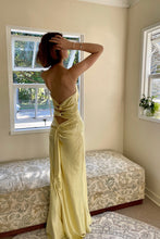 Load image into Gallery viewer, Chic Sheath Spaghetti Straps Yellow Long Party Dress with Keyhole Back
