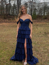 Load image into Gallery viewer, Gorgeous Royal Blue A-Line Off The Shoulder Long Beaded Prom Dress
