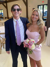 Load image into Gallery viewer, Cute Sheath Sweetheart Pink Satin Short Homecoming Dress with Bowknot