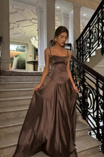 Load image into Gallery viewer, Chic A Line Spaghetti Straps Brown Party Dress with Ruffles