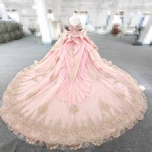 Load image into Gallery viewer, Princess Pink Sweetheart Ball Gown Quinceanera Dress with Appliques Sweep Train
