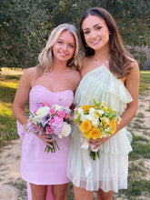 Load image into Gallery viewer, Cute Sheath Sweetheart Pink Satin Short Homecoming Dress with Bowknot