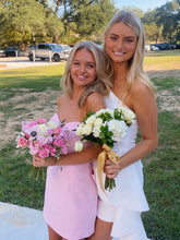 Load image into Gallery viewer, Cute Sheath Sweetheart Pink Satin Short Homecoming Dress with Bowknot