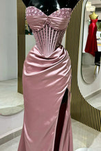Load image into Gallery viewer, Chic Mermaid Spaghetti Straps Long Satin Formal Dress with Beading