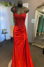 Load image into Gallery viewer, Stunning Mermaid Spaghetti Straps Long Glitter Prom Dress with High Slit