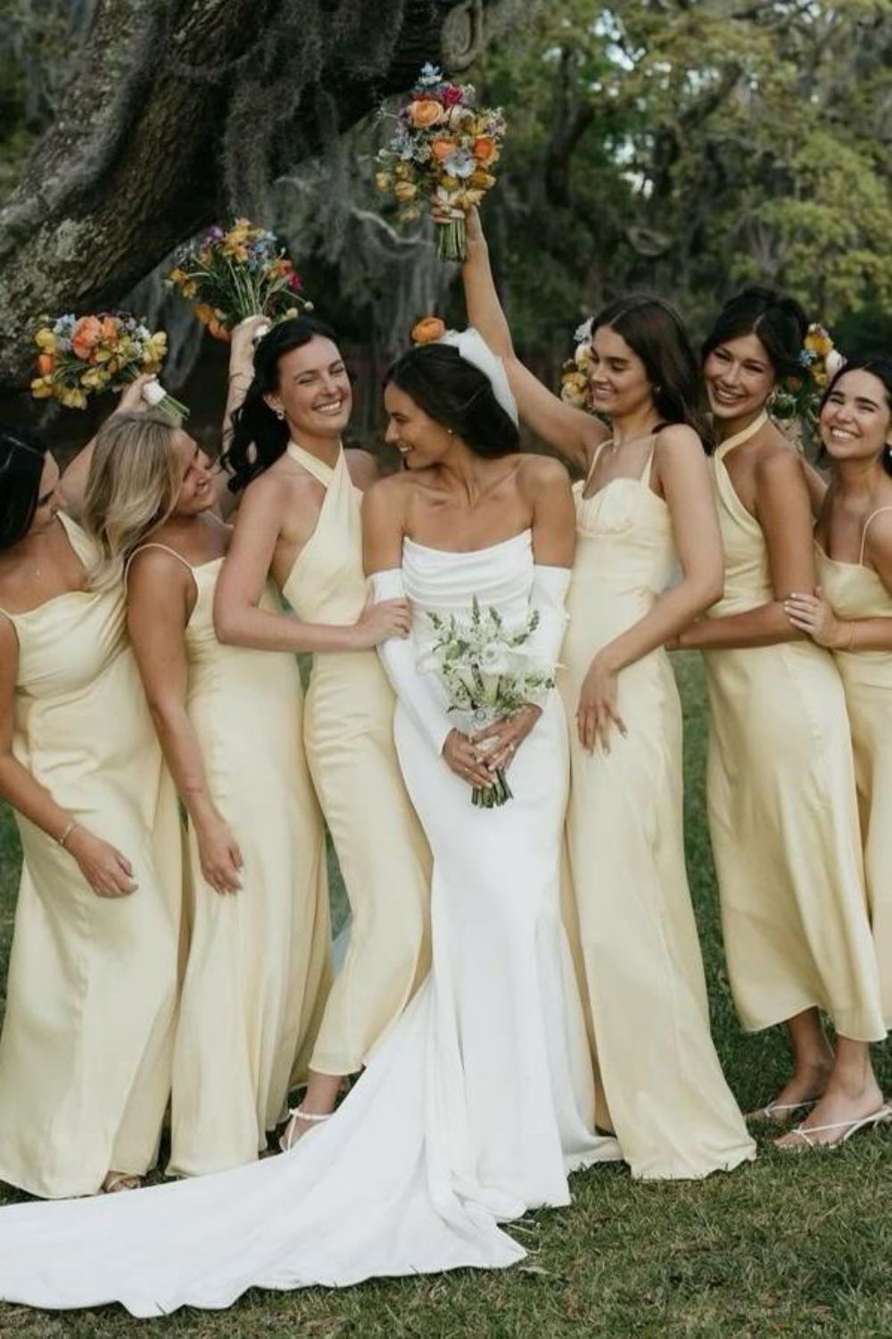 Simple Sheath Spaghetti Straps/Halter Neck Yellow Long Bridesmaid Dress