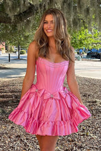 Load image into Gallery viewer, Princess A Line Strapless Red Corset Homecoming Dress with Bowknot