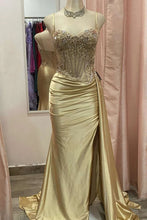 Load image into Gallery viewer, Stunning Mermaid Spaghetti Straps Long Glitter Prom Dress with High Slit