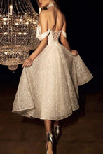 Load image into Gallery viewer, Bling A Line Sweetheart Ivory Sequins Tea Length Bridal Dress with Criss Cross Back