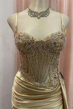 Load image into Gallery viewer, Stunning Mermaid Spaghetti Straps Long Glitter Prom Dress with High Slit