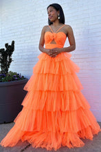 Load image into Gallery viewer, Stylish A Line Halter Neck Orange Long Prom Dress with Ruffles