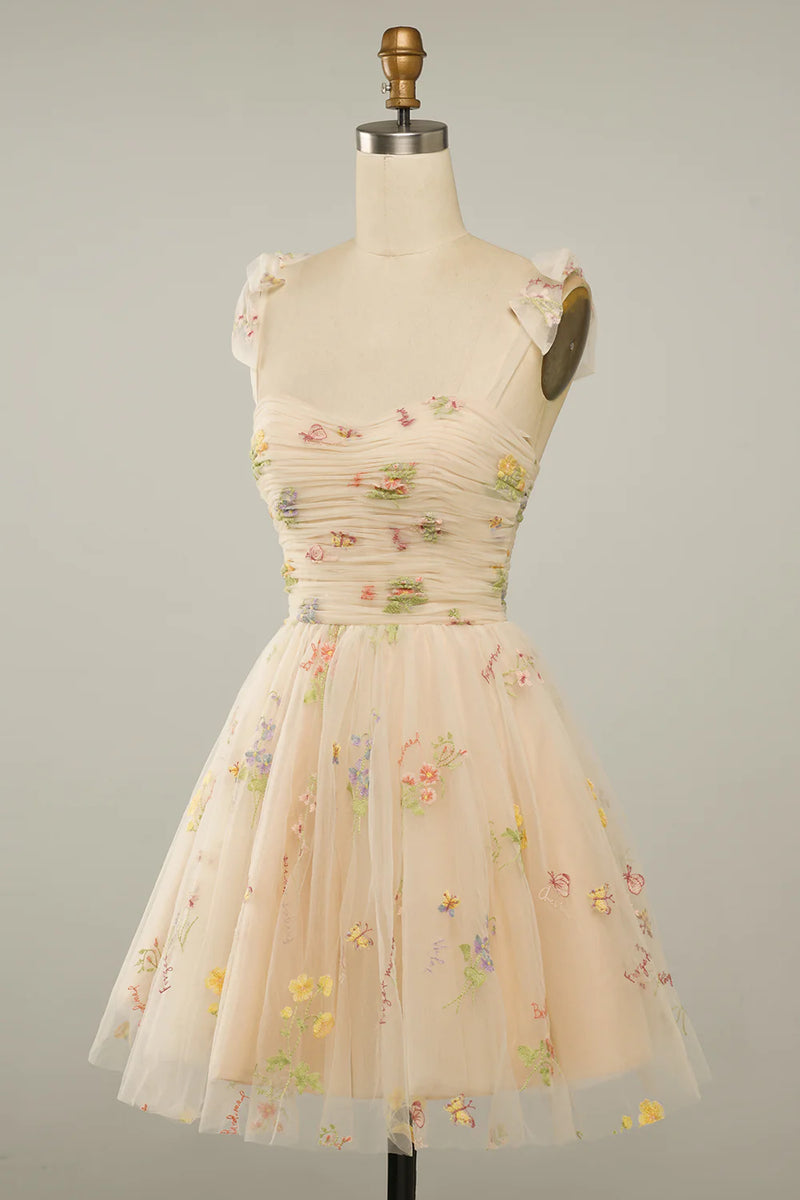 Vintage Straps Champagne Sequins Short Homecoming Dresses main image 0