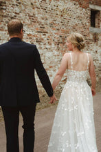 Load image into Gallery viewer, Beautiful A Line Spaghetti Straps White Tulle Wedding Dress with Appliques