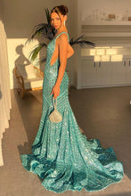 Load image into Gallery viewer, Sparkly Mermaid Deep V Neck Orange Sequins Long Prom Dress with Backless