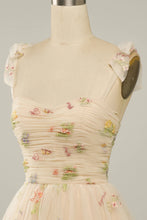 Load image into Gallery viewer, A Line Spaghetti Straps Champagne Short Homecoming Dress with Embroidery