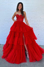 Load image into Gallery viewer, Princess A Line Sweetheart Fuchsia Corset Prom Dress with Appliques Ruffles