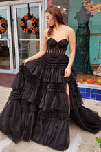 Load image into Gallery viewer, Princess A Line Sweetheart Fuchsia Corset Prom Dress with Appliques Ruffles