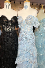 Load image into Gallery viewer, Sparkly Off The Shoulder Long Mermaid Prom Dress With Appliques And Split