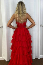 Load image into Gallery viewer, Cute Royal Blue A-Line Strapless Long Tiered Prom Dress with Slit