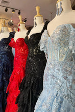 Load image into Gallery viewer, Sparkly Off The Shoulder Long Mermaid Prom Dress With Appliques And Split