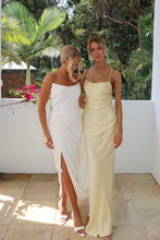 Load image into Gallery viewer, Simple Sheath Strapless Floor Length White Wedding Dress with Split Front