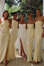 Load image into Gallery viewer, Simple Sheath Strapless Floor Length White Wedding Dress with Split Front