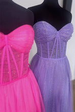 Load image into Gallery viewer, Bling A Line Sweetheart Hot Pink Corset Prom Dress
